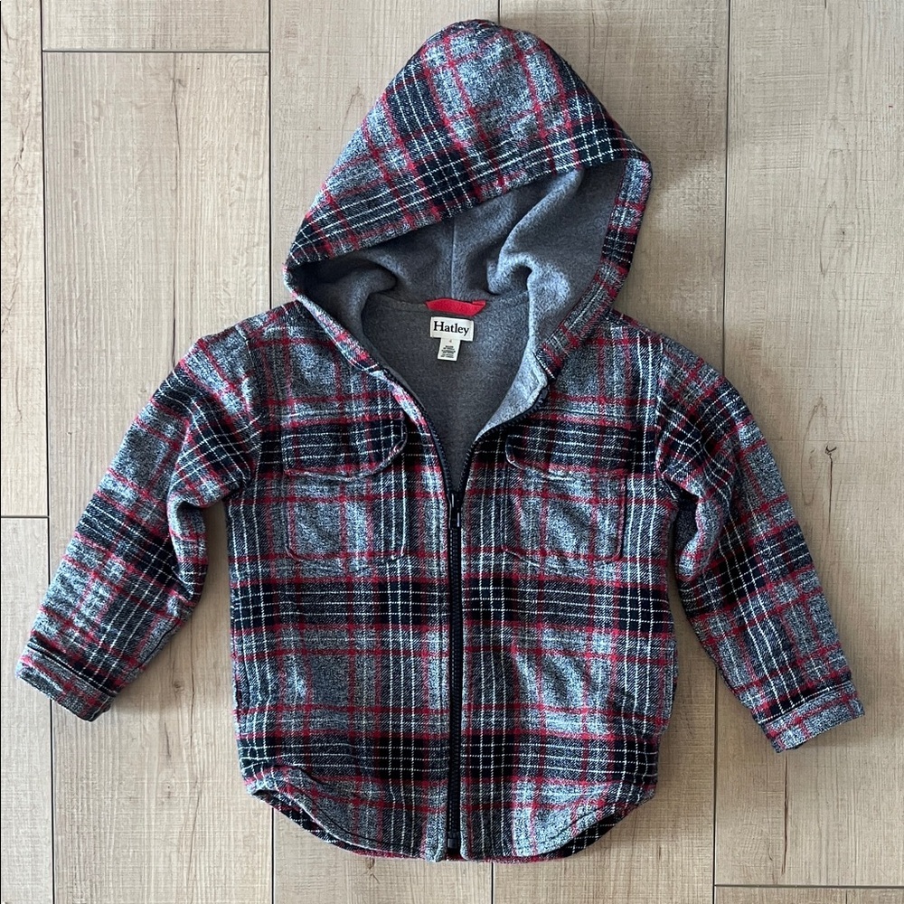 Hatley Gray & Red Plaid Fleece-Lined Hooded Zip Jacket